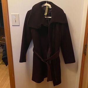 Soia & Kyo Size M Wool Shawl Collar Belted Mid Length Textured Coat